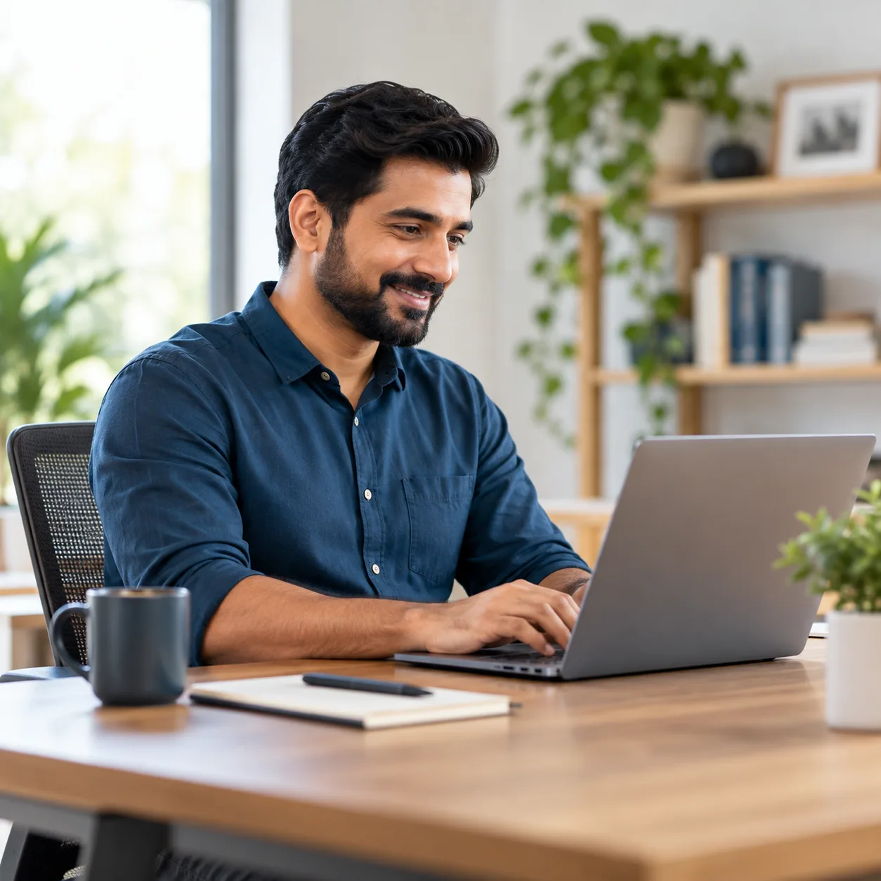 Man comfortably working at a laptop