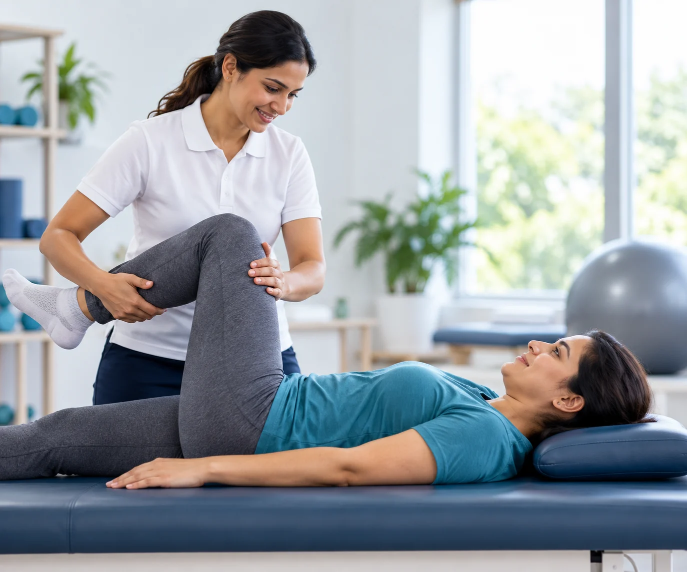 A physiotherapist providing personalized rehabilitation care to a patient