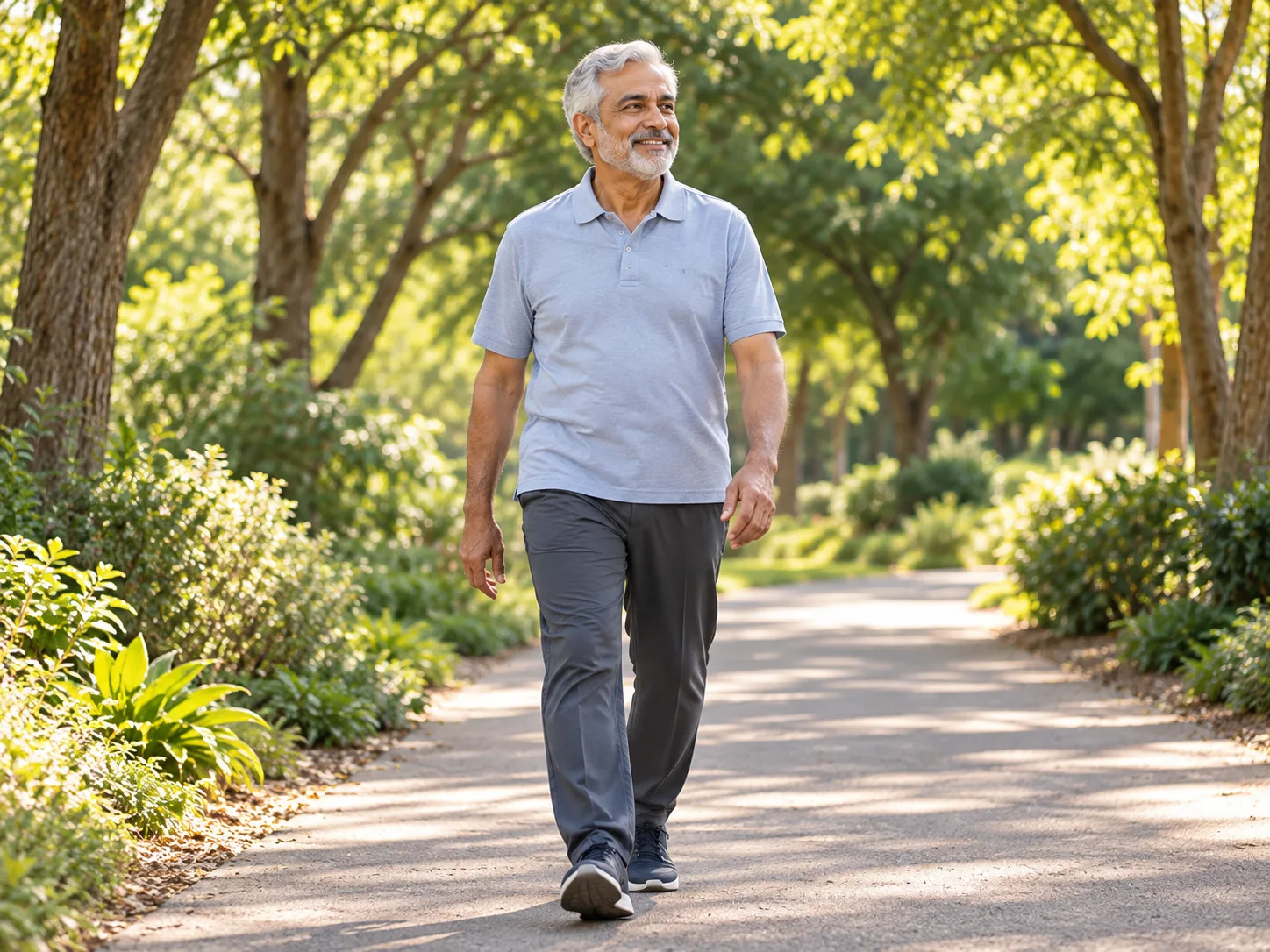 Older man enjoying a comfortable walk outdoors